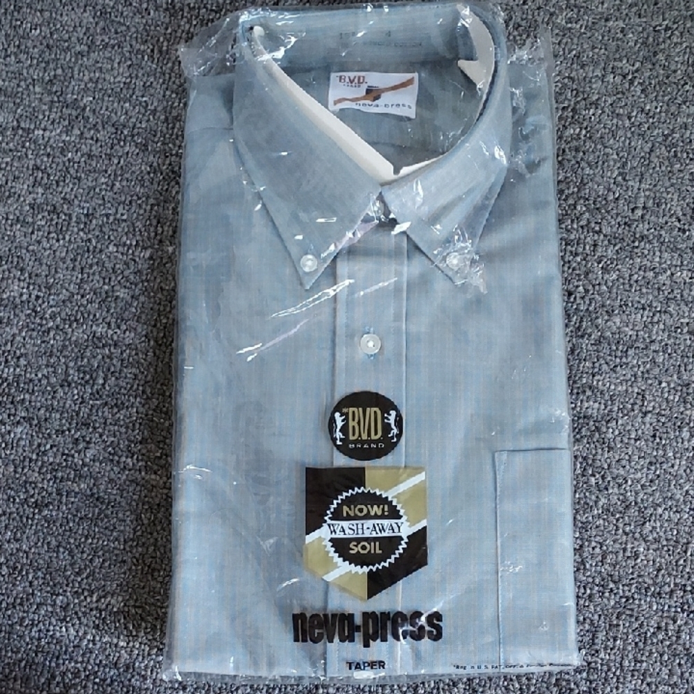 Vintage 1960's Classic Blue Checkered Dress Shirt with Button-Down Collar